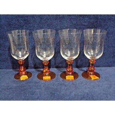 Studio Nova Goblets Set of 4 Crystal w/Orange Gold Stem Leaf Design 12oz Pretty