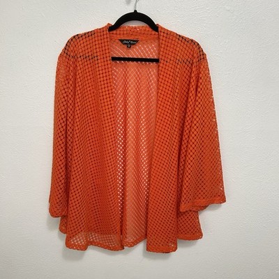 Slinky Brand Orange Open Knit Shrug Cardigan Cover Up Topper Travel Sz 1X  Boho
