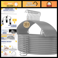 30 Pack 16 Rubber-coated Non-slip Metal Hangers - Durable Space-saving Grey 30 Pack 16 Rubber-coated Non-slip Metal Hangers - Durable Space-saving Grey