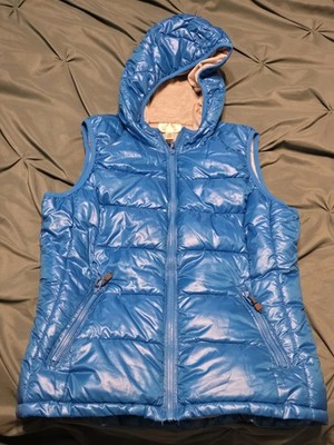 Tangerine Sky Blue Puffer Vest * Women's XL Hooded Sleeveless Jacket