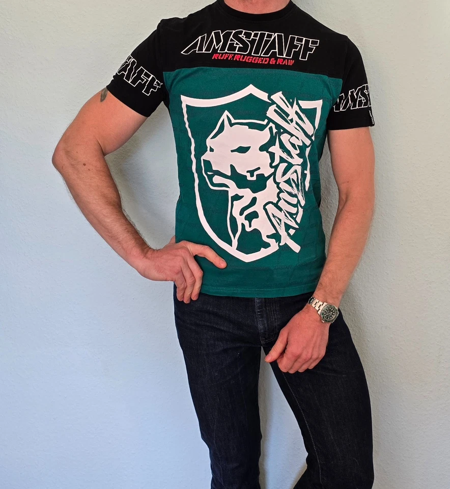 T-shirt uomo Amstaff Livus manica corta verde, nero taglia S - Immagine 2 di 4