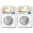 2025 $1 Morgan and Peace Silver Dollar 2pc Set NGC MS70 ER Morgan & Peace