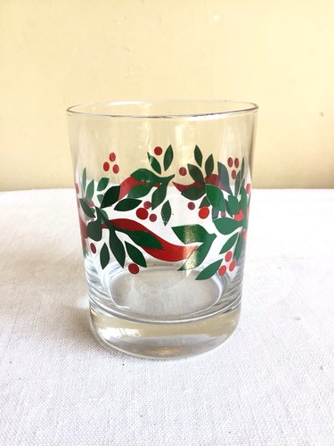 Vtg Lot Of 6 Crate And Barrel Christmas Hoiday Holly Lowball Drinking Glasses - Picture 4 of 6