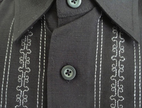 NWT $55 Men's CUBAVERA Button SHIRT Embroidered Stitch BLACK Rayon Blend MEDIUM - Picture 3 of 6