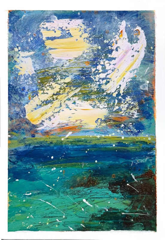Gerard 7x5 in- Abstract Expressionist Original Painting Paper Seascape