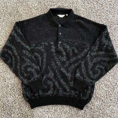 Dalmine Uomo Alpaca Blend Polo Sweater Size 52 Black Preppy Front Pocket Italy