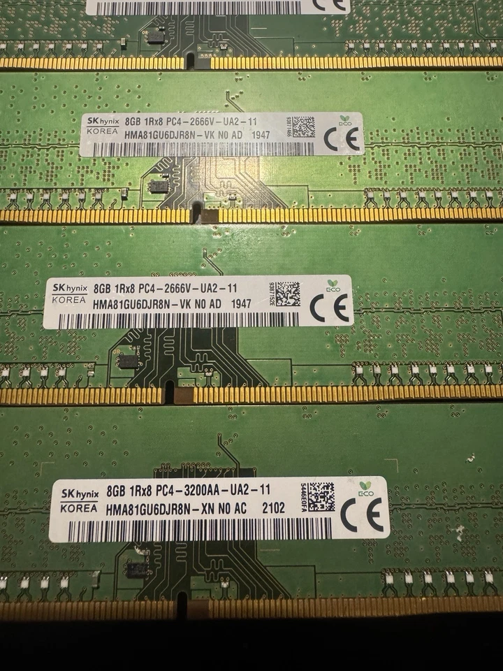 SK Hynix 8GB DDR4 2666MHZ Desktop RAM 1Rx8 PC4-2666V-UA2- 11 40GB Total - Image 2 of 4