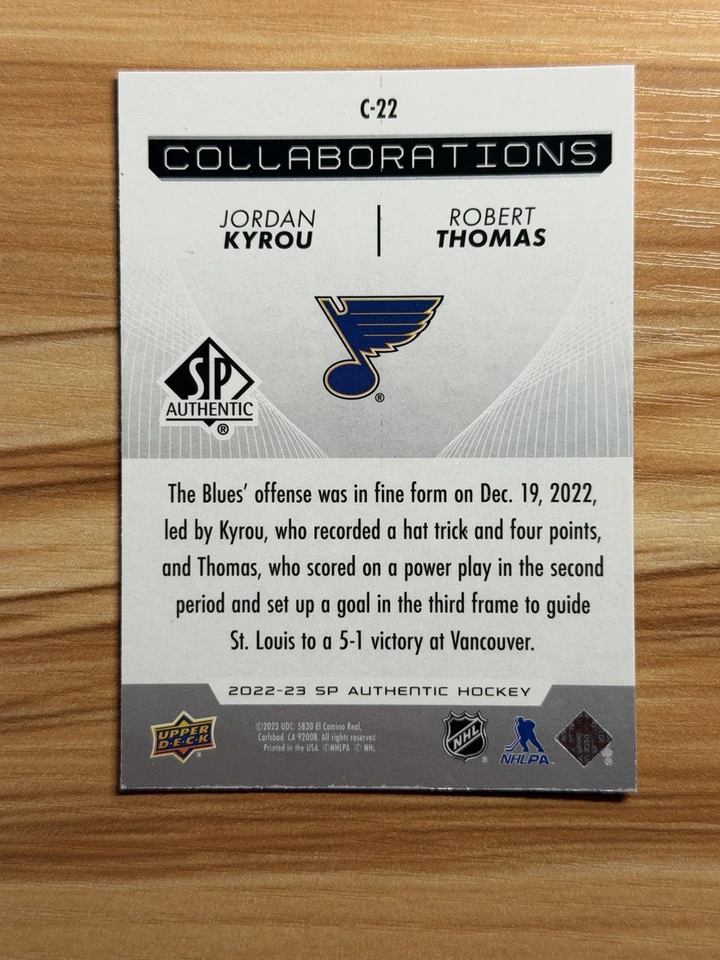 2022-23 SP Authentic Jordan Kyrou Robert Thomas Collaborations C-22 - Image 2 of 2