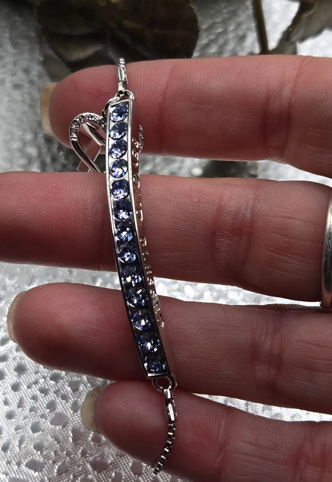 Brilliance Bracelet "Beyond Blessed" w/Blue Swarovski Crystals Silver Plate - Image 4 of 4
