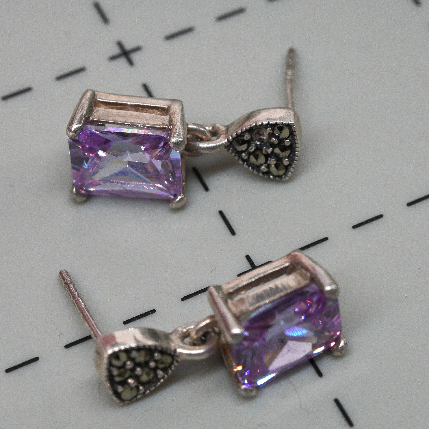 Sterling Silver - Princess cut Rectangle Amethyst… - image 10