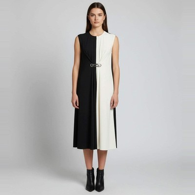 Sportmax Defile TwoTone Crepe Clasp Detail Midi Dress S