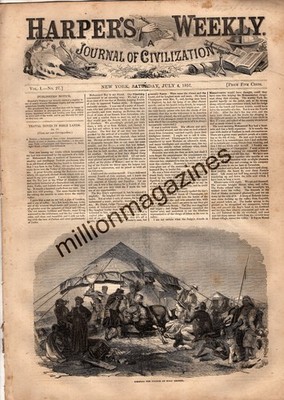 1857 Harpers Weekly July 4 - Pleasure train trip to the West; Louisville, Cincin