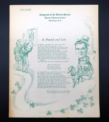 Vtg US House of Representatives James Delaney Letterhead St Patrick & Lent Rare