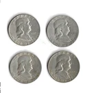 Lot Of 4 Franklin Silver Half Dollar 1952-53 AU Condition 1.447 Troy Ounce