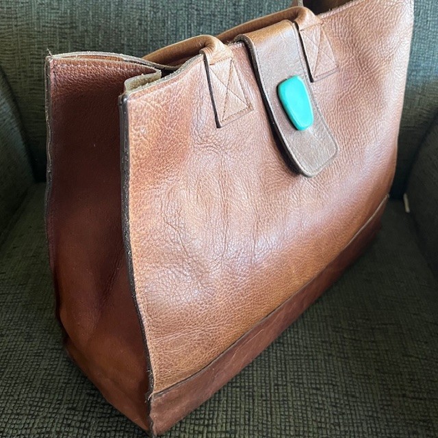 TWO BAR WEST ネイティブラグ 本革 レザー ウールトートバッグ Two Bar West Brown Leather Double Handle Bag Purse w Turquoise
