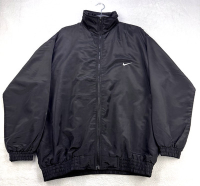 Nike Vintage Windbreaker Bomber Mens L Black Big Swoosh Full Zip Y2K