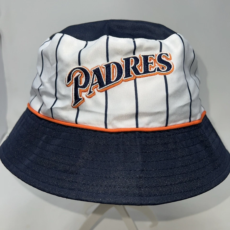 San Diego Padres Reversible Bucket Hat Brown Yellow Navy Pinstripe Retro NWT - Image 3 of 4
