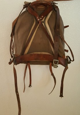Vintage WWII Swedish Army Military Framed Canvas Leather Backpack