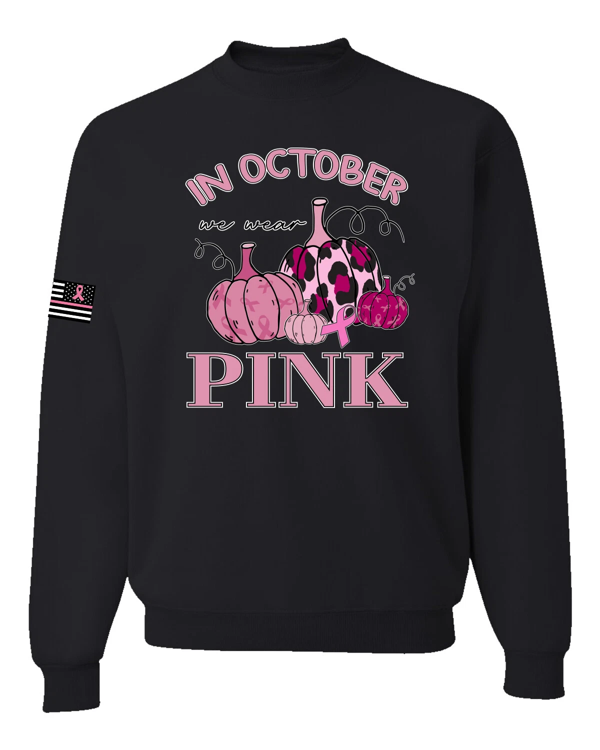 In October We Wear Pink Pumpkin Cheetah Print Unisex Crewneck Graphic Sweatshirt