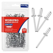 WORKPRO 200PC Aluminum Blind Rivet Steel Mandrel 3/16"x1/2" Pop Rivet Assortment