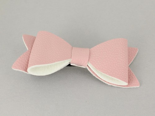 Light Pink faux leather bow barrette 3" wide alligator claw clamp hair clip - Picture 2 of 4