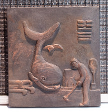 Vintage Metal Whale and Golfer Wall Relief 6 3/4 x 7 1/4"