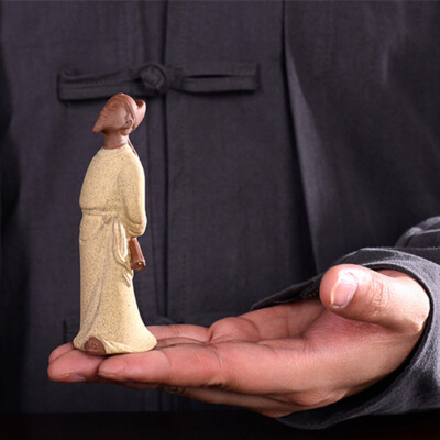 Historical Human Statue Yixing Zisha Purple Clay Tea Pet Posture On Tea Table