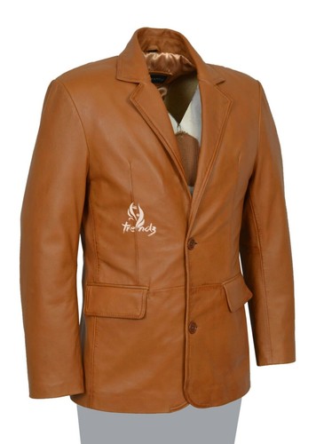 HENRY Mens Leather Blazer Tan Classic 