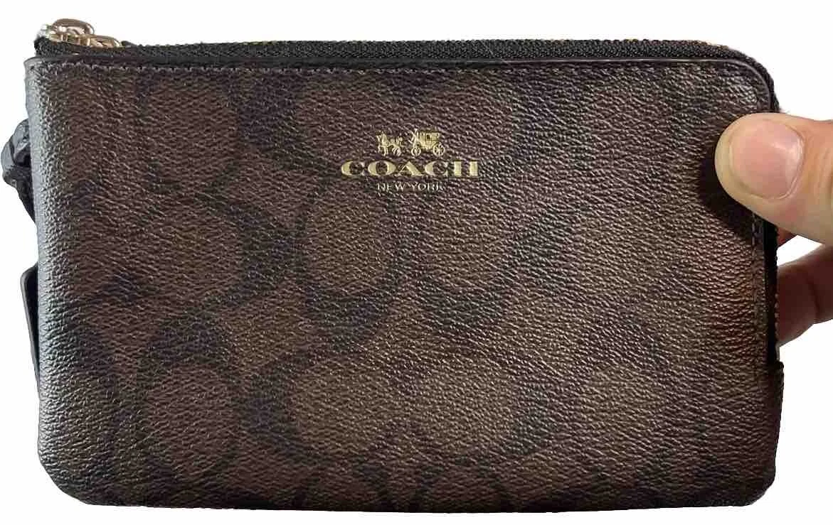 Portafoglio COACH Doppia Cerniera Polso in Tela Rivestita Firmata