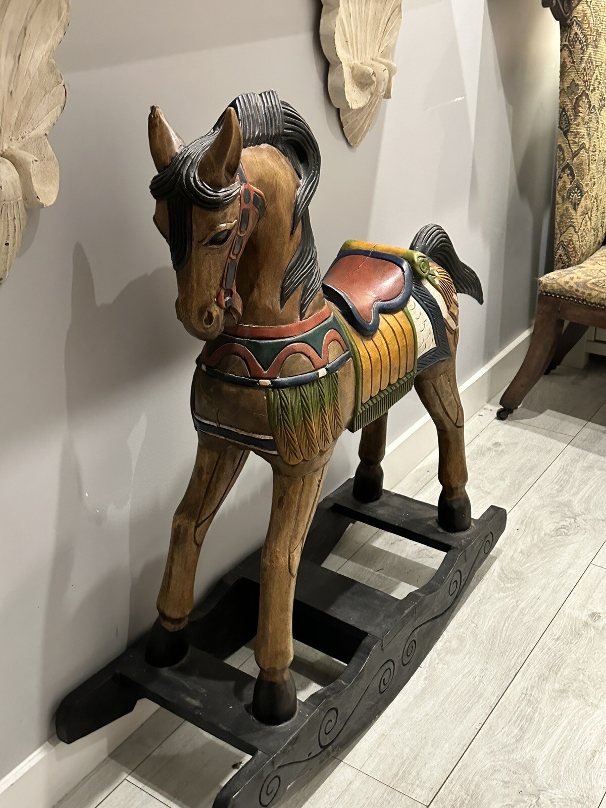 Beautiful solid wood large antique Rocking Horse eBay