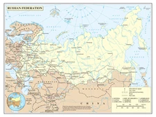 Russia Political Administrative Province Road Rail City Country Map Poster