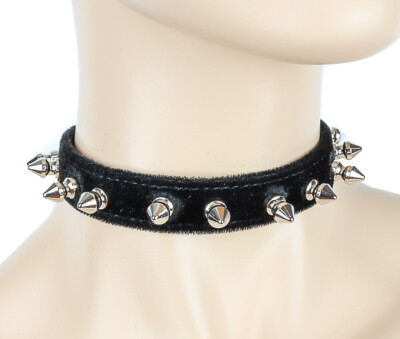 Velvet Spike Choker Necklace Punk Goth Emo Rockabilly Metal Grunge  Alternative
