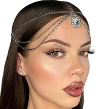 Silver Head Chain Bohemia Goddess Rhinestone Headpiece Bride Wedding Party Co...