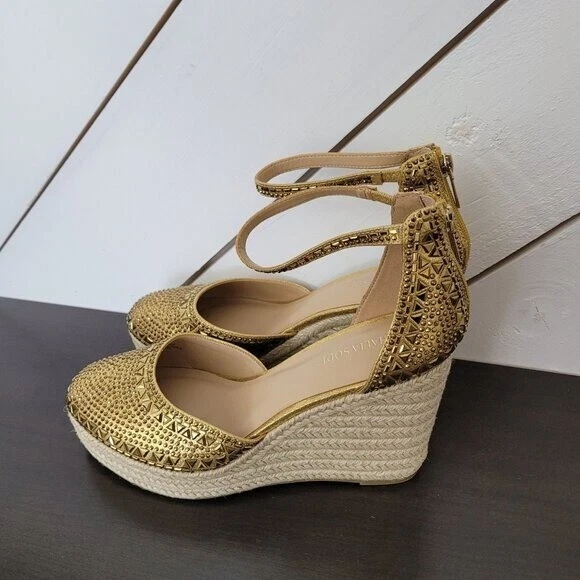 NUEVA Sandalia Thalia Sodi Mujer Mika Adornada Alpargata Dorada Cuña 10 Foto 2 de 4