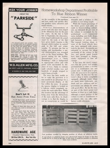 1935 W D Allen Mfg Co. Chicago Illinois Parkside Nozzle Lawn Sprinklers Print Ad