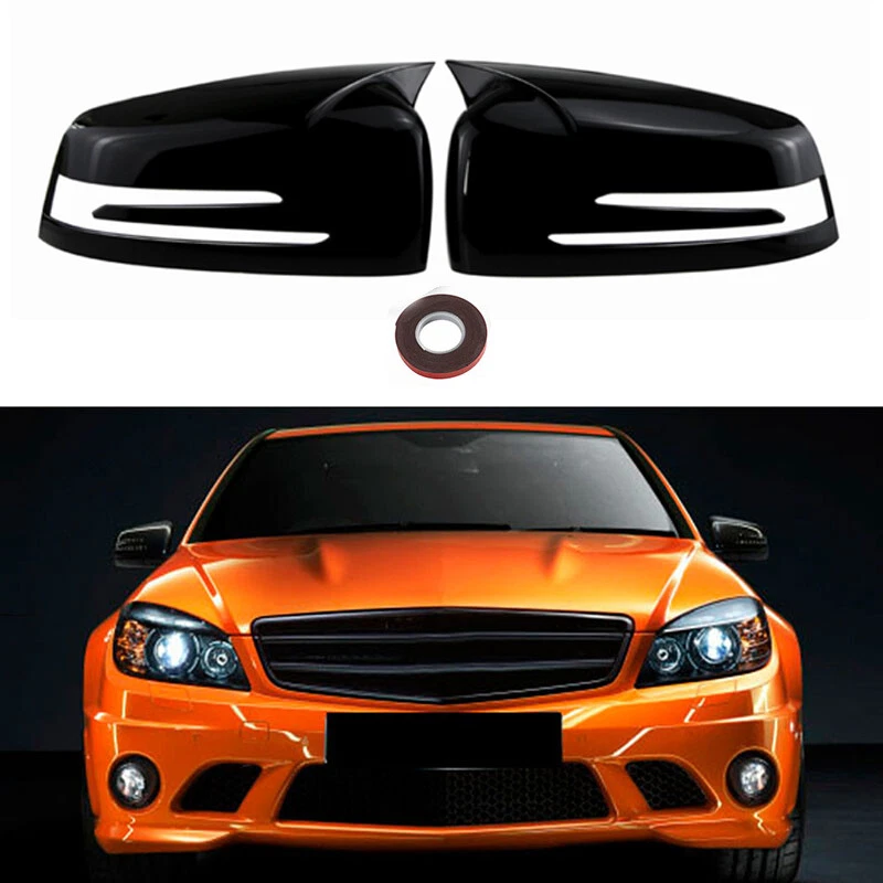 For Mercedes Benz W204 W176 W212 Glossy Black Horn Mirror Cover Caps Accessories