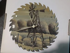 Custom Rustic Windmill  Hand Painted Round 5.5” Saw Blade Clock FUN! Works