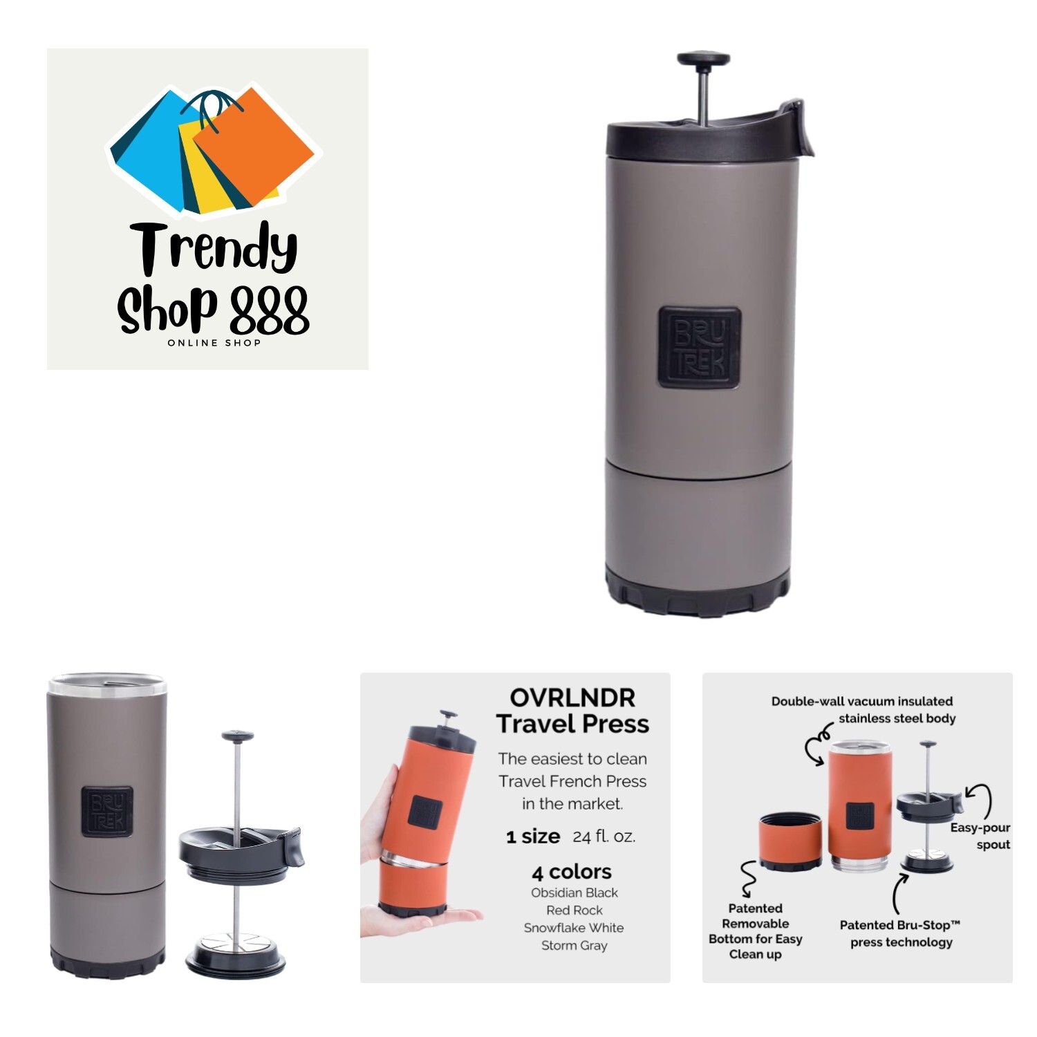 OVRLNDR Travel Coffee French Press, 24 fl.oz Capacity, Doubl