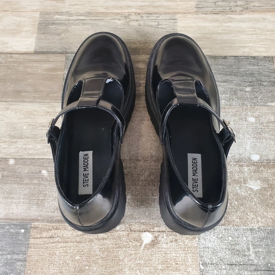 Zapatos Mocasines Steve Madden Kyria Mujer Talla 9 M Cuero Negro Punta Redonda Plataforma Foto 4 de 4