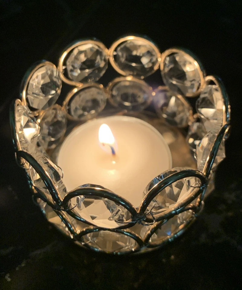 Набор из 2 золотых хрустальных чайных подсвечников с бисером - Изображение 4 из 4