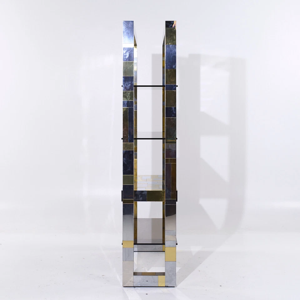 Librería independiente Paul Evans Cityscape Mid Century de latón y cromo Foto 4 de 4