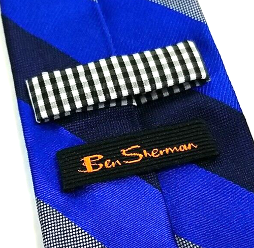 Ben Sherman Luxury Tie Blue Gray Striped Handmade Silk Necktie L 58 W 2.75 - Picture 6 of 7