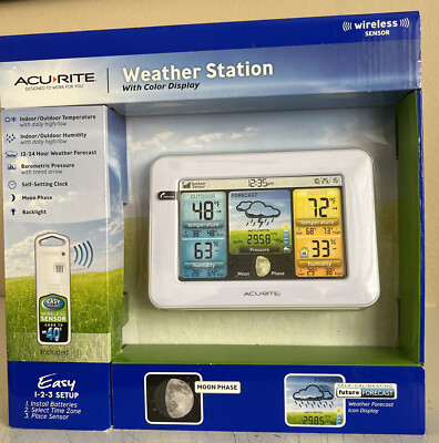 Acurite Weather Station With Color Display Easy 1 2 3 Setup Wireless Sensor New
