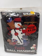 Vintage Titan Snowman/animals 20"x15" Felt Wall Hanging 442 1985 