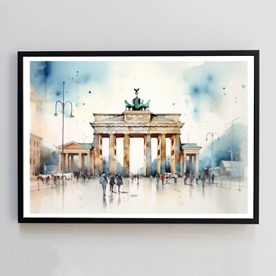 Brandenburg Gate Berlin Watercolour Painting Illustration A4 Wall Art Print