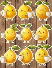 Coffee Drinking Lemon Die Cut Stickers Set Scrapbooking Laptop Waterbottle 