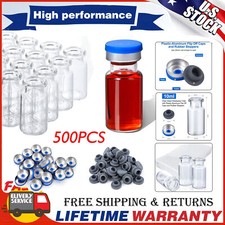 500pcs 10ml Vials Glass Clear Bottom Headspace Vial Flip Off Caps Rubber Stopper
