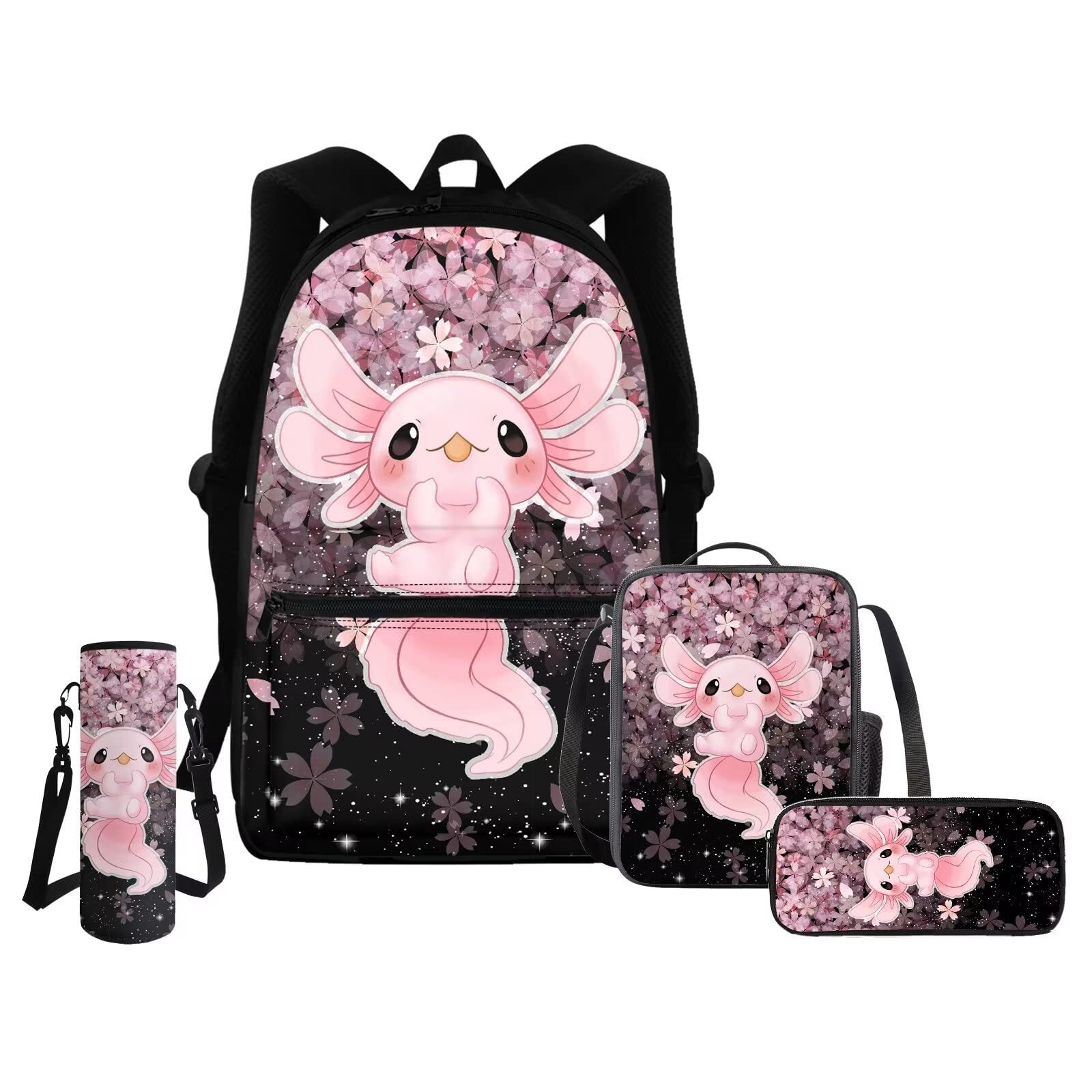 Axolotl Backpack for Girls 10-12 Middle School Boys School Bag Set with Lunch...