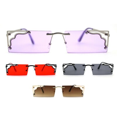 Retro Metal Geometric Deco Tip Rimless Sunglasses