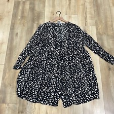Asos Womens Black White Cheetah Print Long Sleeve V-Neck Mini Dress Size 10